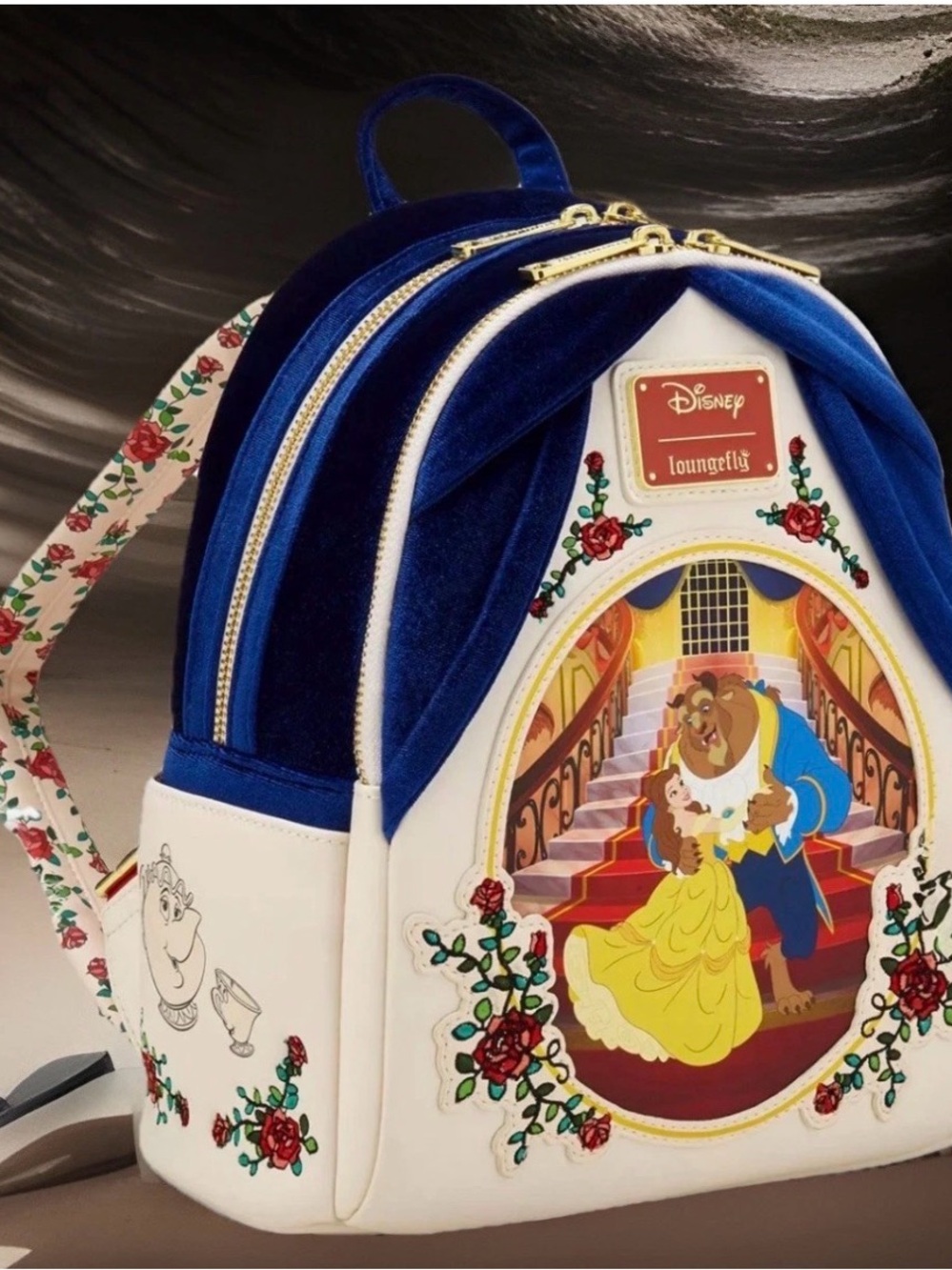 Disney Loungefly Beauty & the Beast BELLE Ballroom Blue Velvet Curtains Backpack - Picture 3 of 5